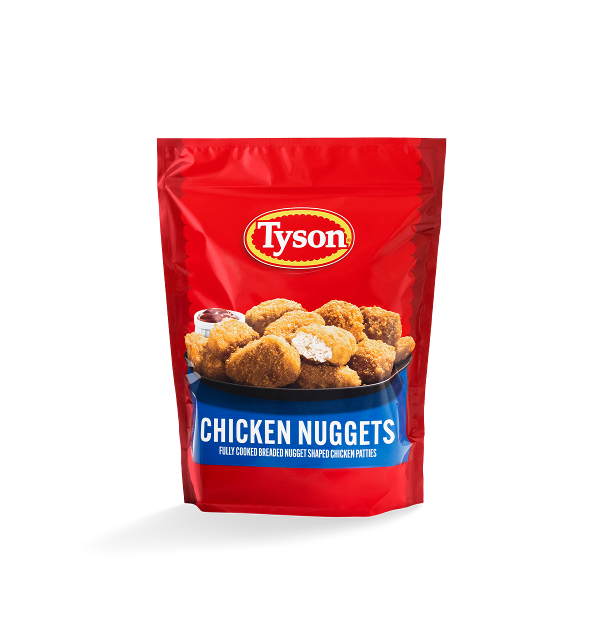 Tyson Frozen Chicken Nuggets in red packaging, made with white meat chicken and crispy breading