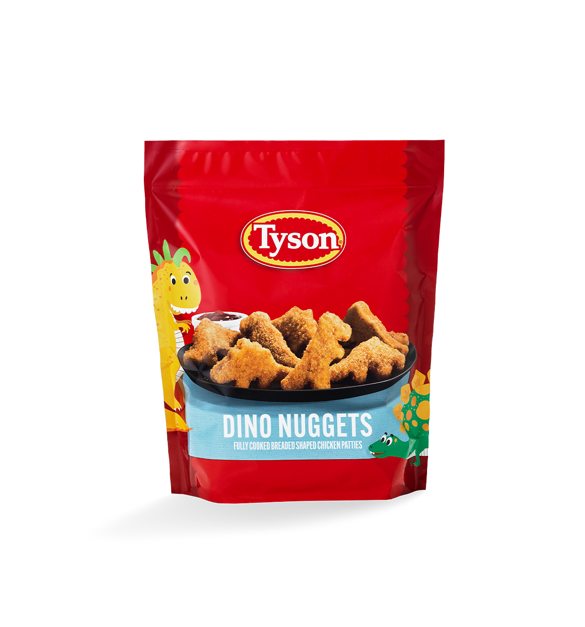 Tyson Frozen Dino Nuggets in red packaging, made with 100% all natural chicken